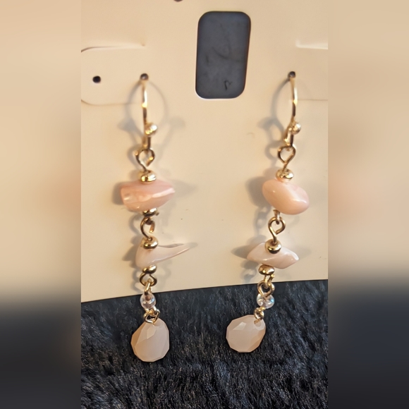 Style & Co. Dangle Gold Rose Quartz  Pink Peachy Stone Crystal Drop Earrings New - Picture 3 of 6